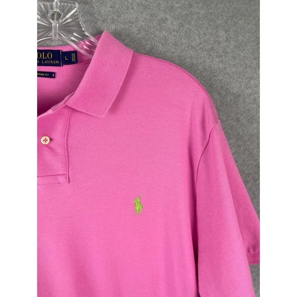 Polo Ralph Lauren Polo Shirt Mens L Pink Green Pony Short Sleeve Preppy‎ Casual